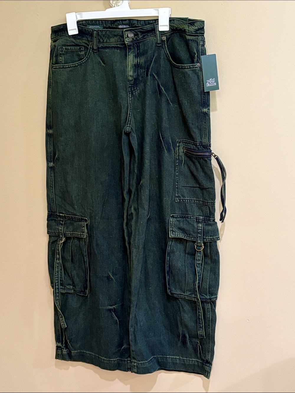 wild fable Dark Green Wide-Leg Cargo Jeans - Picture 4 of 11